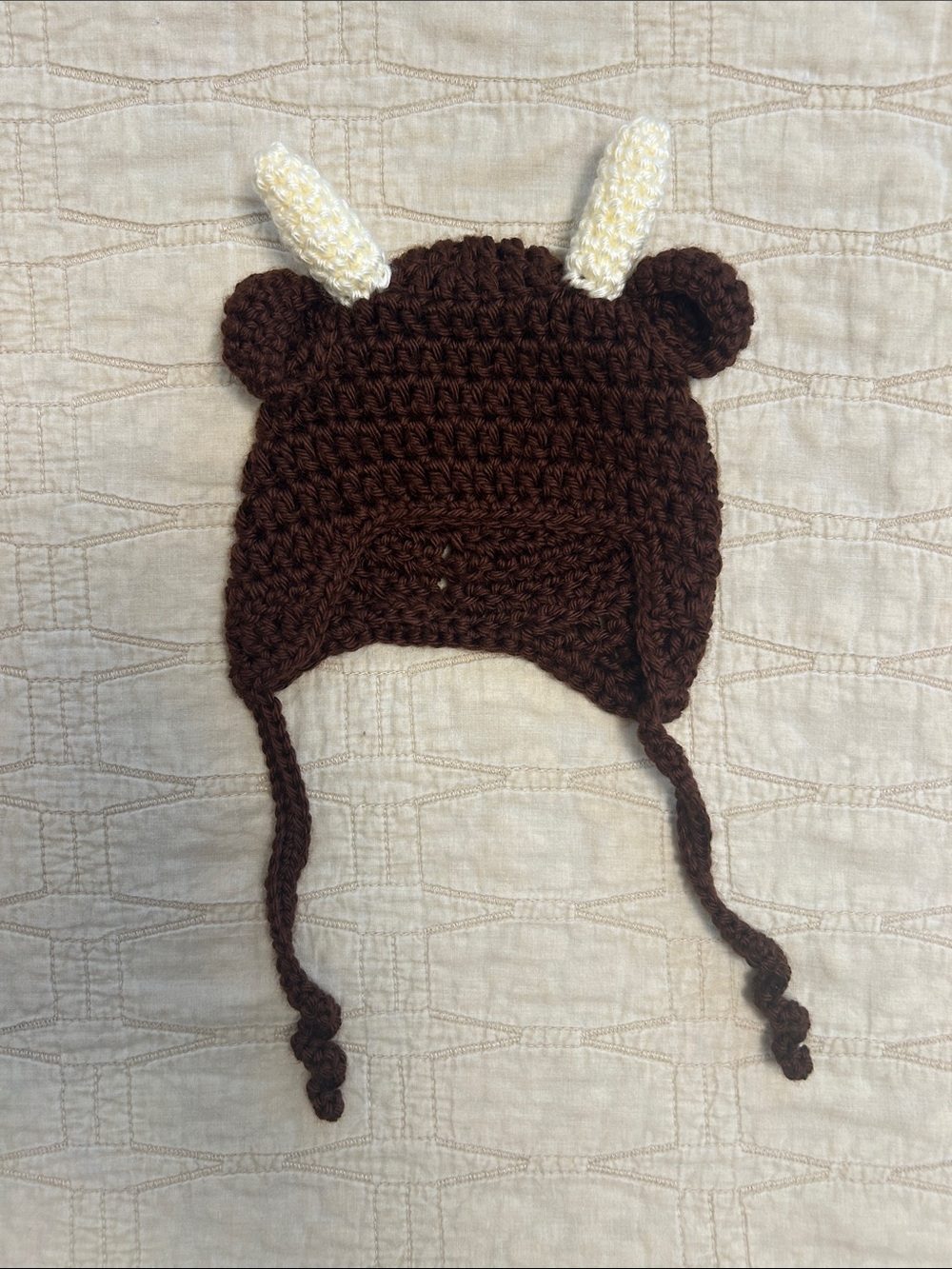 Handmade Brown and Cream Crochet Kids Hat with Earflaps